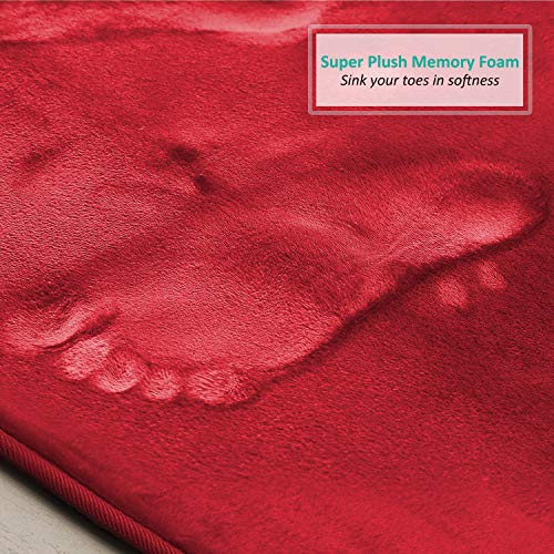 Clara Clark 3 Piece Bathroom Rugs Bath Mat Set, Velvet Memory Foam Bath Mats for Bathroom - Non-Slip, PVC Backing Bath Rugs, Washable - Dries Quickly, Burgundy - color: Red