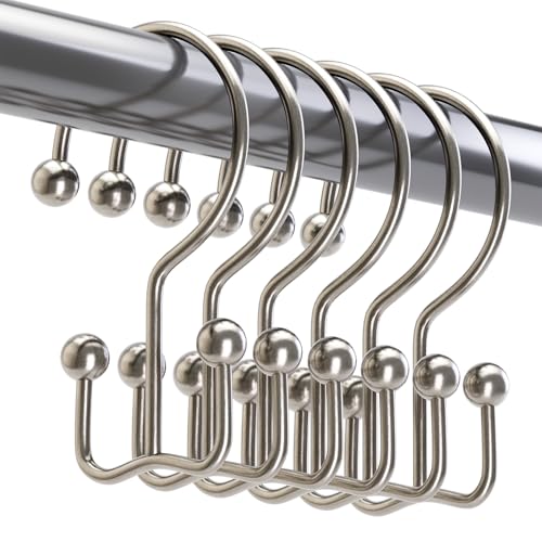 Titanker Shower Curtain Hooks Rings, Rust Resistant Metal Minimalist Simple Double Glide Shower Hooks Rings for Bathroom Shower Rods Curtains, Set of 12 Hooks - Nickel - color: Nickel, style: Minimalist