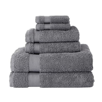 CTT - Luxury 6 Piece Towel Set, 100% Turkish Cotton, Quick Drying, Highly Absorbent & Comfy, Includes 2 Bath Towels, 2 Hand Towels & 2 Washcloths | (Grey) - color: Grey, size: 6-Piece Towel Set