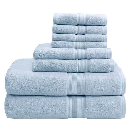 Madison Park 800GSM 100% Cotton Bathroom Bath Towel Set of 8, Light Blue | Long Staple, Highly Absorbent, Durable Hotel Spa Quality, Quick Dry, Double Stitched Hems, Lint Reducing, OEKO-TEX Certified - color: Light Blue, size: Multi-Sizes