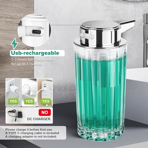 Automatic Soap Dispenser Liquid for Kitchen: 11 OZ Glass Touchless Clear Auto Soap Dispenser for Bathroom - Hand Dish Lotion Home Countertop Kids - Family Couple - color: Vertical Stripe Style Liquid