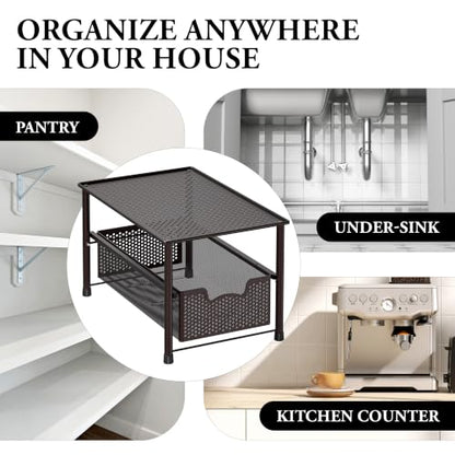 Simple Houseware Stackable Under Sink Sliding Basket Drawer, Brown | Perforated Free Standing Organizer, Kitchen/Pantry/Cabinet/Counter - color: Bronze