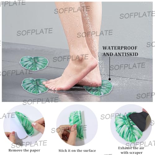 10Pcs Leaves Non Slip Bathtub Stickers Shower Stickers with Premium Scraper Adhesive Green PVC Durable Safety Shower Grips Plant Appliques Decal Treads for Bathroom Bath Tub Pool Stairs Adult - style: Leaf