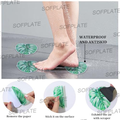 10Pcs Leaves Non Slip Bathtub Stickers Shower Stickers with Premium Scraper Adhesive Green PVC Durable Safety Shower Grips Plant Appliques Decal Treads for Bathroom Bath Tub Pool Stairs Adult - style: Leaf