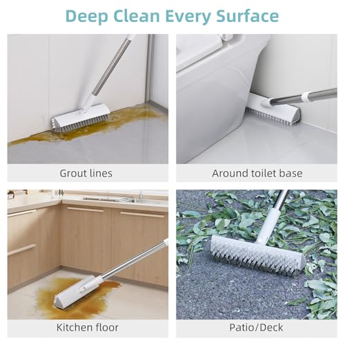 MOPALL Shower Bathtub Scrubber Brush for Cleaning with 55" Long Handle | Dual sided Stiff Bristle, 180° Rotatable V Shape Head, Heavy Duty Stainless Steel Handle, for Tile, Patio/Deck/Garage/Corner