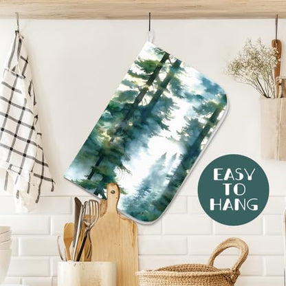 1Pc Pine Tree Dish Drying Mat 23.6x17.7 Inch/60x45cm Microfiber Polyester Cotton Forest Absorbent Countertop Pad Heat Resistant Coffee Bar Station Mat With Hanging Loop Green - style: Forest