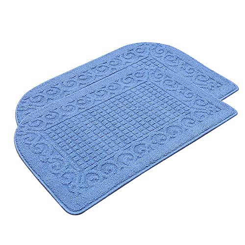 COSYHOMER 32x20 Half Round Kitchen Rug,Non Slip Washable Mat,Blue 2PCS | Polypropylene tufted textile,small half circle rug,kitchen sink mat,Kitchen floor mat - color: Blue 2pcs, size: 1'8" x 2'8" (Semicircular)