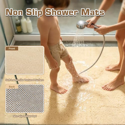 58x44 Extra Large Shower Mat, Anti Slip Shower Mats for Inside Shower, PVC Loofah Mats for Shower and Bathroom, Quick Drying, Beige - color: Light Khaki