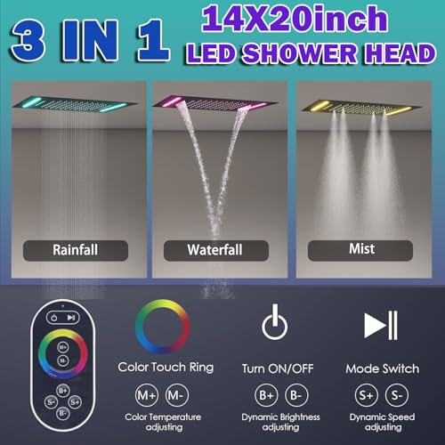 AYIVG Thermostatic Full Body Rainfall Shower System Dual 3 Way Diverter Valve 6 Function Ceiling Mount 14x20" ShowerHeads With 6 Jets 2 Handheld Shower Set (Matte Black) - color: Matte Black