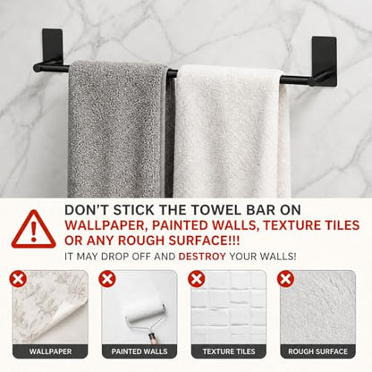 Adhesive Bath Towel Bar 24-inch Black, No Drill Stick On Towel Rack, Easy Install with Self-Adhesive, Premium SUS304 Stainless Steel (Black, 24) - color: Black, size: 24-Inch