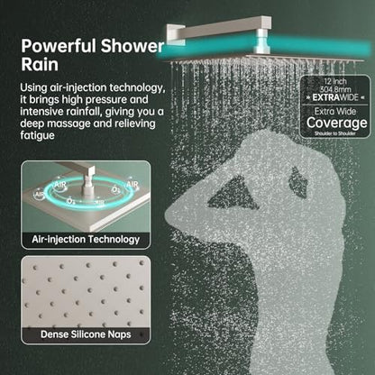 Hoimpro 12'' Shower Head Shower Faucet Set Handheld Sprayer Brushed Nickel | Stainless Steel Rain Shower Head, Rainfall Shower System Fixture Combo, Square, High Pressure Vlave Trim Kit, Wall Mounted - color: Nickel
