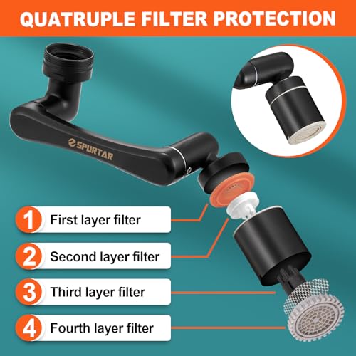 Spurtar 1440° Swivel Bathroom Faucet Extender | Fits G1/2" 55/64" 15/16" Threads | NOT fit for Delta, Moen, Kohler | 2-Spray Mode Faucet Aerator | Black (HHW0001BK) - color: 1PCS Black