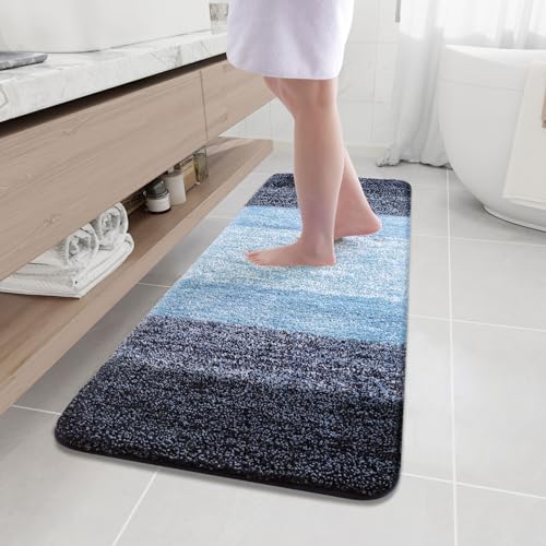 Arotive Microfiber Bathroom Rugs, Shaggy Soft and Absorbent Bath Rug, Thick Plush Machine Washable Dry Bath Mats for Bathroom, Tub and Shower, 59x20, Blue, Rectangular - color: Blue, size: 59" X 20"