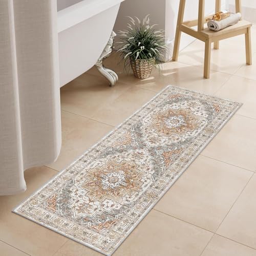 Bathroom Rugs Vintage Boho Bath Mats Light Khaki Non Slip Bath Rug Comfy Velvet Washable Bath Mat Shower Rug for Bathroom Floor Sink Shower Vanity 18X47 Inch - color: Boho, size: 1'6" x 3'11" (Rectangular)