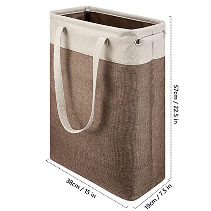 Laundry Basket with Handles Beige&Brown Slim Laundry Bin Collapsible Dirty Clothes Basket Narrow Laundry Bag Foldable Dirty Hamper for Camping, Dorms, Apartments - color: Beig&Brown