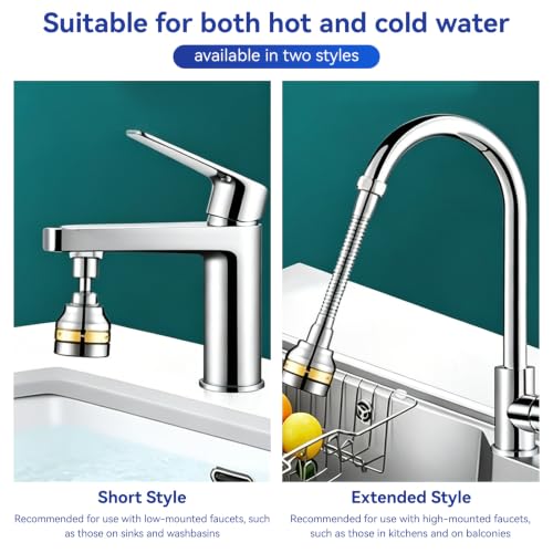 Sink Faucet Sprayer Attachment, Rotatable Faucet Sprayer Head | 360 Degree Swivel, 3 Mode Adjustable, Splash Proof Faucet Aerator, Spray Head, for Home Kitchen Bathroom, Extended Length - color: Extended Length