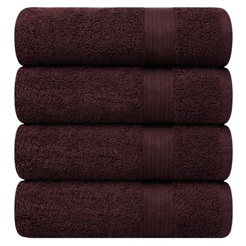 100% Cotton Bath Towels 30x54 Inches, 600 GSM, Soft & Absorbent, Set of 4, Brown - color: Brown, size: Bath Towel Set of 4