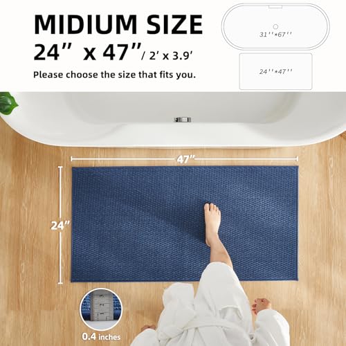TYUU Bathroom Rugs Non Slip Washable, Super Absorbent Thin Bath Mat Quick Dry Low Pile Bathroom Rug, Navy Blue 24"x47" - color: Navy Blue, size: 2' X 3'11" (Rectangular)