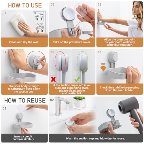 Soap Holder, Soap Dish for Shower, Suction Cup Bar Soap Holder | Soap Bar Holder for Shower, Wall Mounted Self Draining, NO Drill Sponge Holder for Bathroom, Bathtub Kitchen Sink, Grey - style: 1 tier Grey