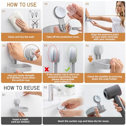 Soap Holder, Soap Dish for Shower, Suction Cup Bar Soap Holder | Soap Bar Holder for Shower, Wall Mounted Self Draining, NO Drill Sponge Holder for Bathroom, Bathtub Kitchen Sink, Grey - style: 1 tier Grey