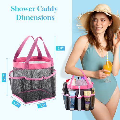 Lifewit Mesh Shower Caddy Portable for College Dorm Room Essentials with 7 Pockets, Freestanding Hanging Organizer Basket, Quick Dry Tote Bag for Camping, Bathroom, Beach, Travel, 1 Pack, Pink | 2 Handles, Freestanding, Quick Dry Tote Bag, 7 Pockets, for