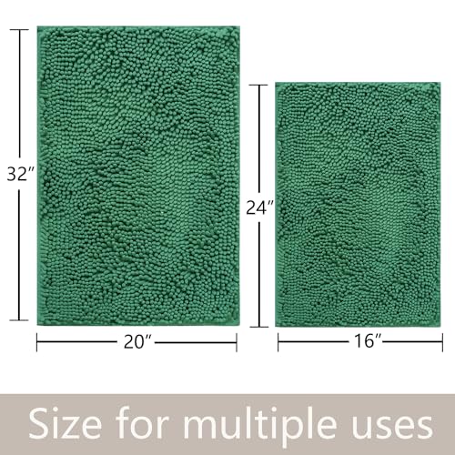 Bathroom Rugs Chenille, Extra Thick and Absorbent, Non-Slip, Machine Washable, Dry Quckily, Soft Cozy Plush, Used Under Shower Bathtub and Sink, Bath mat Sets 2Piece Dark Green - color: Dark Green, size: 16 x 24 inch + 20 x 32 inch (Rectangular)
