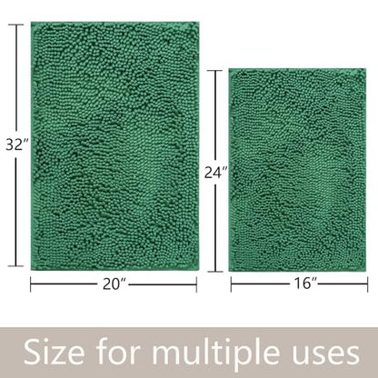 Bathroom Rugs Chenille, Extra Thick and Absorbent, Non-Slip, Machine Washable, Dry Quckily, Soft Cozy Plush, Used Under Shower Bathtub and Sink, Bath mat Sets 2Piece Dark Green - color: Dark Green, size: 16 x 24 inch + 20 x 32 inch (Rectangular)