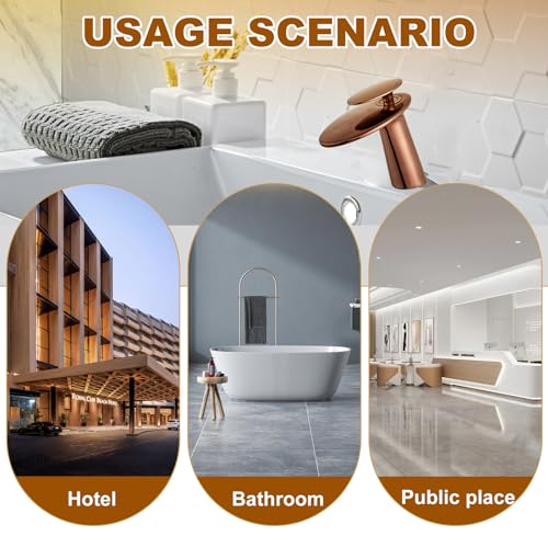 Rose Gold Waterfall Bathroom Sink Faucet and Pop Up Drain Assembly - color: Rose Gold, size: Short Body