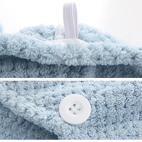 M-bestl 2 Pack Absorbent Microfiber Hair Towel Wrap,Anti-frizz Hair Drying Towel with Button to Dry Hair Quickly,25.6X9.8 inch (Gray&Blue) - color: Gray&blue