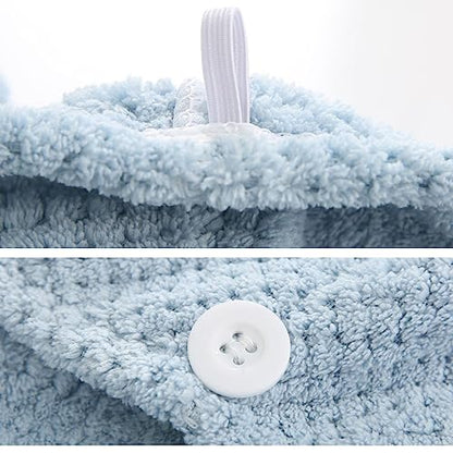 M-bestl 2 Pack Absorbent Microfiber Hair Towel Wrap,Anti-frizz Hair Drying Towel with Button to Dry Hair Quickly,25.6X9.8 inch (Gray&Blue) - color: Gray&blue