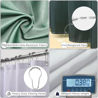 XLHOMO Bathroom Set - Dark Green Bathroom Sets with Shower Curtain and Rugs, 24PCS Shower Curtain Set with Hooks, Soap Dispenser, Soap Dish, Toilet Brush Holder and Trash Can for Housewarming - color: Dark Green and Gold, size: Bathroom Set+Shower Curtain
