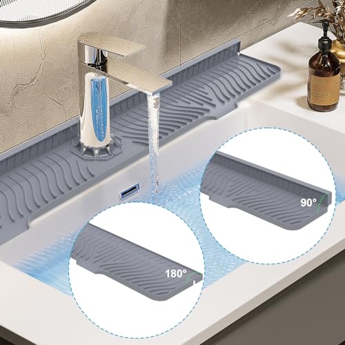 Derlights 33 inch Sink Splash Guard Mat, Silicone Faucet Handle Drip Catcher Tray, Longer Silicone Sink Mat for KitchenBathroom, Drip Protector Splash Countertop (Gray) - size: 33 inch