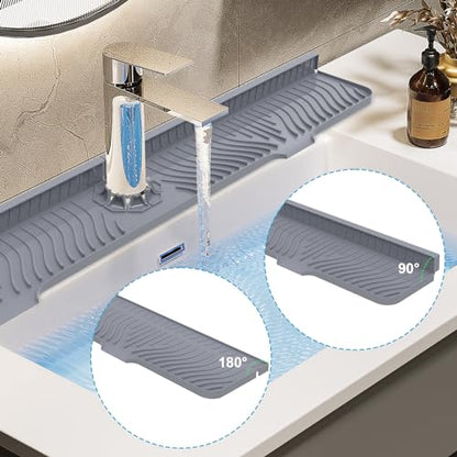Derlights 33 inch Sink Splash Guard Mat, Silicone Faucet Handle Drip Catcher Tray, Longer Silicone Sink Mat for KitchenBathroom, Drip Protector Splash Countertop (Gray) - size: 33 inch