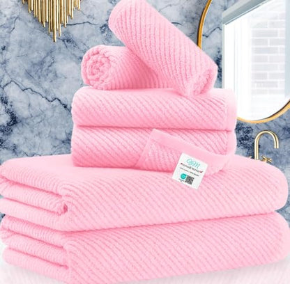 VOOVA & MOVAS 6PC Towel Set, 100% Cotton, Pink | 2 Large Bath 30x56 In, 2 Hand 18x28 In, 2 Washcloths 13x13 In, Soft, Quick Dry, Thick, Luxury Towel Gift Set - color: Baby Pink, size: 6 PC Bathroom Towel Set