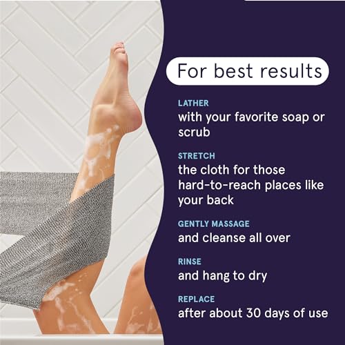 Cleanlogic Body Exfoliating Cloth, Stretchy Detox Charcoal Infused Exfoliator Bath and Shower Washcloths, Reusable Daily Skincare Tool, 3 Count Value Pack - size: 3 Count (Pack of 1), style: Detoxify - Stretch Cloth