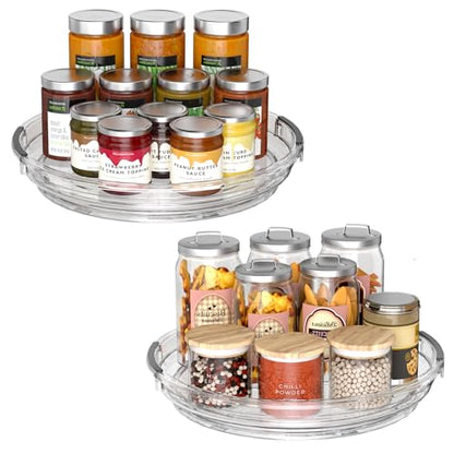 INCOSTAR Lazy Susan 2 Pack, 9 Inch Clear Turntable for Kitchen Cabinet | Rotating Spice Rack, Pantry Organizer and Storage, Bathroom Countertop Organizing for Makeup Vanity - size: 9.25 inch 2 Pack