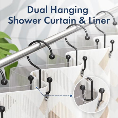 Bathway Shower Curtain Hooks Matte Black Shower Curtain Rings, 12 Pcs Double Hook Shower Curtain Hooks Rings Shower Curtain Hangers Rust Proof, Metal Shower Hooks for Bathroom Shower Curtain Rod - color: Matte Black, style: Minimalist