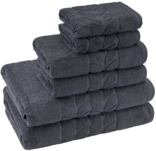 BAGNO MILANO Organic Turkish Cotton Bath Towels, Hand Towels - Premium Jacquard Collection, Certified Organic Cotton Towel Set (Charcoal, Towel Set of 6) - color: Charcoal, size: Towel Set of 6