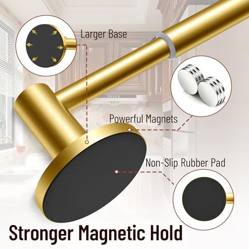 Magnetic Towel Bar, Adjustable Towel Rod, Brushed Gold, 1 Pack | Larger Magnetic Base, Non-Slip, Hidden Magnet, 304 Stainless Steel Magnetic Towel Holder for Refrigerator, Dishwasher, Oven - color: Magnetic–gold