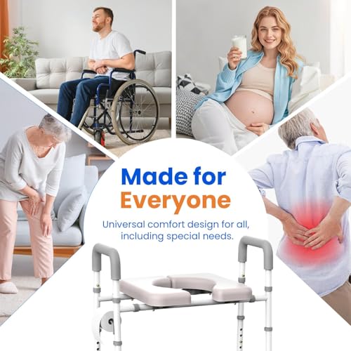 Raised Toilet Seat with Handles Width & Height Adjustable | Toilet Seat Risers for Seniors, 400lbs Heavy Duty Elevated Handicap Toilet Riser, Fit Any Toilet - size: Standard