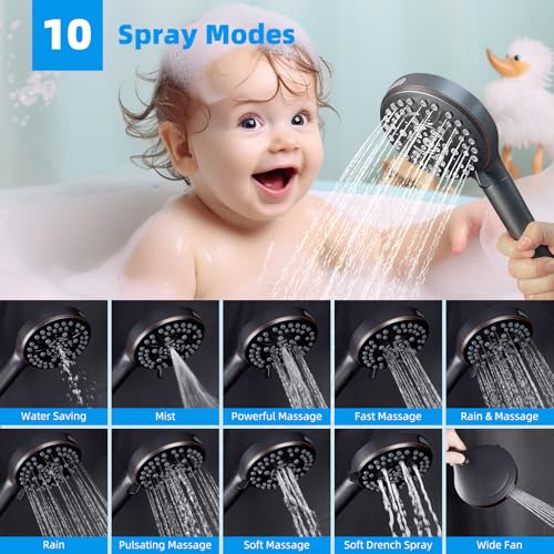 Hibbent 13'' 5-spray Rain Shower Head, 10-Spray Handheld, Oil Rubbed Bronze | cUPC Certified High Pressure Dual Showerhead Combo, Upgraded Rainfall Shower Head, 12'' Extension Arm, 71'' Hose & Holder - color: Oil Rubbed Bronze, style: Square 13''