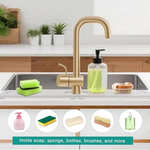23.6" Drying Stone Faucet Mat for Kitchen Sink - Diatomite Quick Dry Splash Guard, Water Absorbent Stone Tray, Durable Protector for Bathroom Counter (White, 23.6" x 3.9")