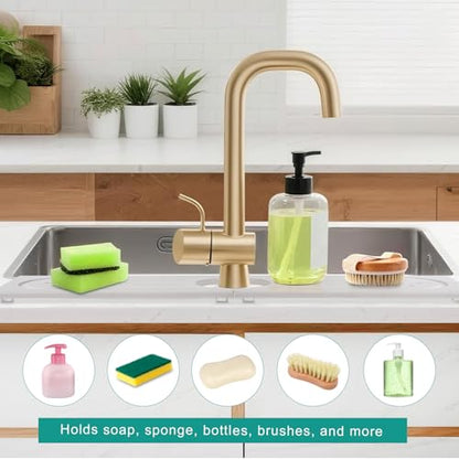 23.6" Drying Stone Faucet Mat for Kitchen Sink - Diatomite Quick Dry Splash Guard, Water Absorbent Stone Tray, Durable Protector for Bathroom Counter (White, 23.6" x 3.9")
