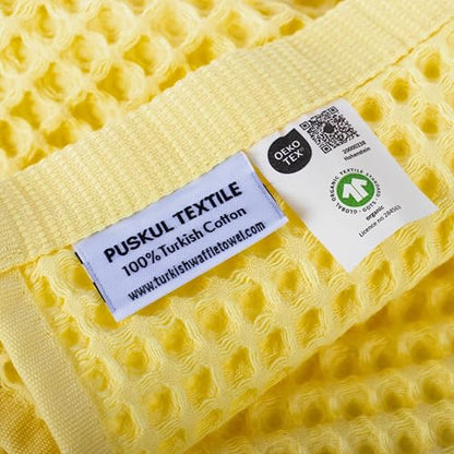 PÜSKÜL Natural 100% Turkish Cotton Waffle Kitchen Towels Set of 3 | Oeko-Tex, Premium Waffle Hand Towels for Bathroom | Soft Absorbent Quick-Dry Lint-Free Dish Towel Large 32x16 inch (3, Light Yellow) - color: Light Yellow