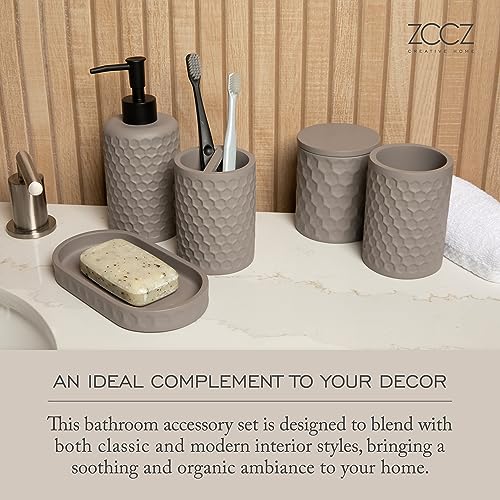 6 Piece Bathroom Accessories Set, Toothbrush Holder, Toothbrush Cup, Soap Dispenser,Bathroom Vanity Tray, Qtip Holder, Trash Can - Cement - color: Cement Effect
