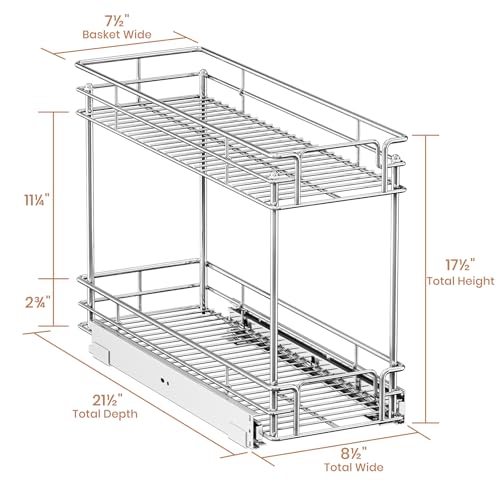 Pull Out Spice Rack Cabinet Organizer, 3 Tier Heavy Duty Slide Out Wood Shelf for Narrow Cabinet, Pull Out Storage for Kitchen (8½" W x 21½" D, 2 Tier) - size: 8½" W x 21½" D, 2 Tier
