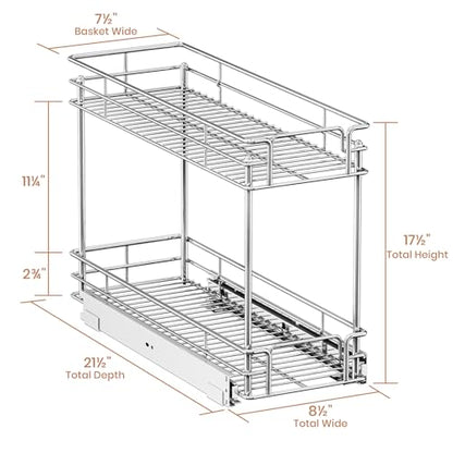 Pull Out Spice Rack Cabinet Organizer, 3 Tier Heavy Duty Slide Out Wood Shelf for Narrow Cabinet, Pull Out Storage for Kitchen (8½" W x 21½" D, 2 Tier) - size: 8½" W x 21½" D, 2 Tier