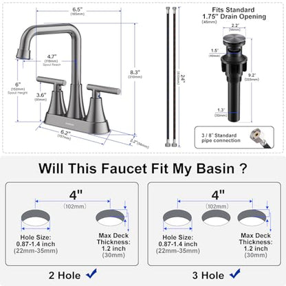 Brushed Grey 4 inch Centerset Bathroom Faucet for Sink 2-3 Hole | Bathroom Sink Faucet with Pop-up Drain and Supply Lines, Stainless Steel 2-Handle Centerset Faucet for Vanity RV Restroom - color: Brushed Grey