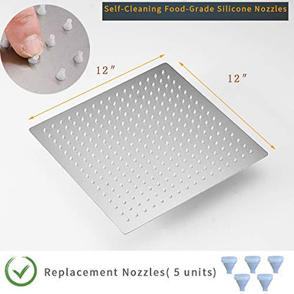 12" Rain Shower Head High Pressure Rainfall Shower Head Brushed Nickel | Square Rain Bathroom Showerhead, High Flow, Large Stainless Steel, Ceiling Mounted, Wall Mounted, Waterfall Full Body - color: Brushed Nickel, size: 12 Inch