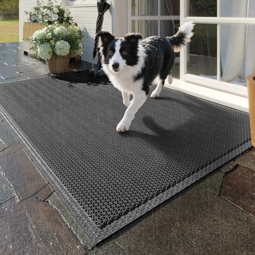 Front Door Mat 20''x31'', Drainage Heavy Duty Dirt Trapping Non-Slip Doormats, Outdoor Rubber Floor Mats, Restaurant Commercial Kitchen Industral Pool Entrance Bar Wet Area, Black - color: Black, size: 20''x31''